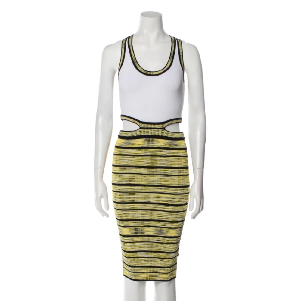 Ronny Kobo Collection Yellow Striped Cutout Bodycon Dress